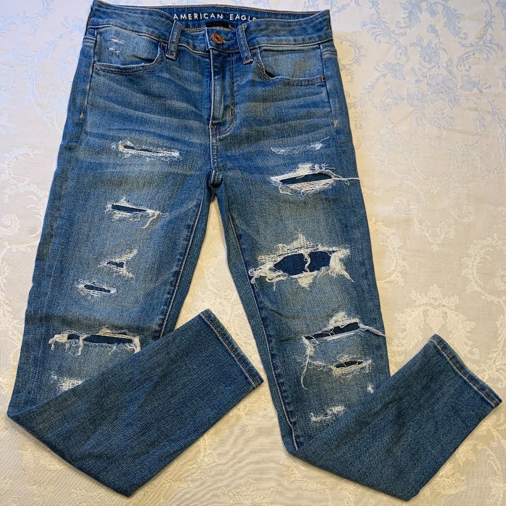 AMERICAN EAGLE Rip Hi-Rise Stretch Jegging, Sz 2